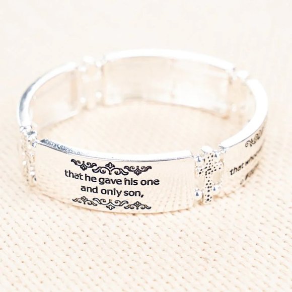 Bracelet. 'For God So Loved The World...". John 3:16. Silver. NWT. - Picture 2 of 4